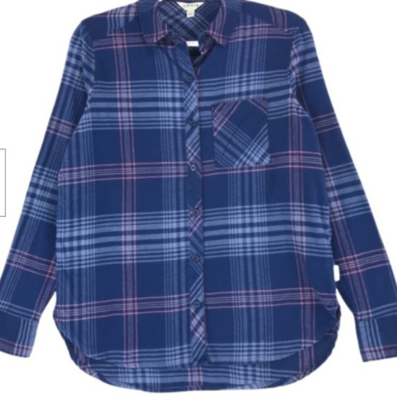 Orvis Flannel Shirt Women's Size XL Blue Plaid Pocket Long Sleeve Lightweight - Picture 5 of 8